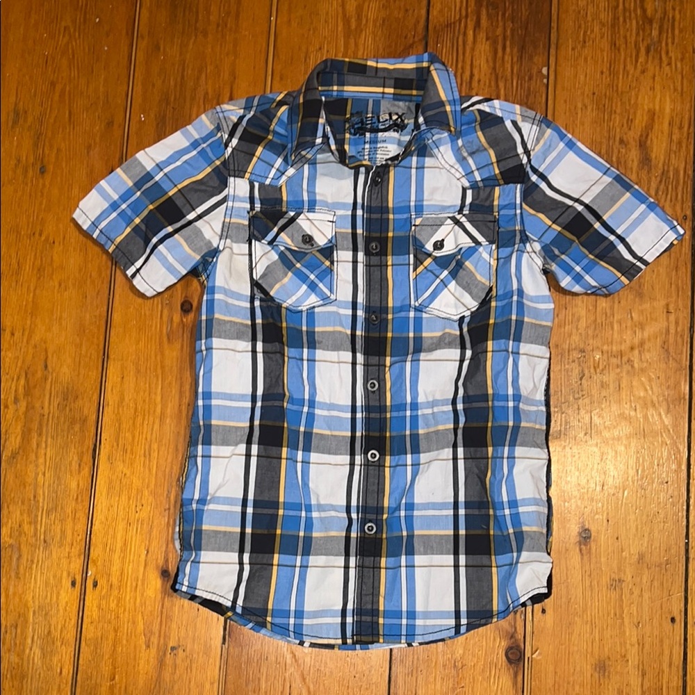 Helix Boys Blue Plaid Button Down Shirt